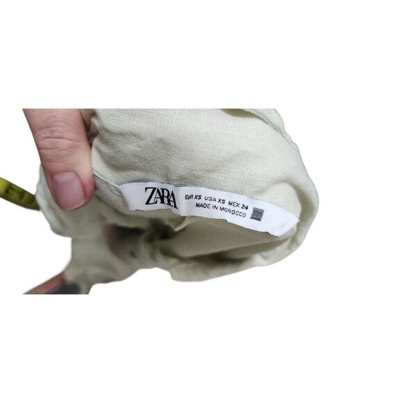 Zara 100% Linen Shirt Dress Long Sleeve Khaki Green Button Front - Picture 15 of 16